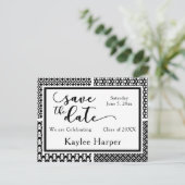 Black & White Patterns Afstuderen Save the Date Aankondigingskaart (Staand voorkant)