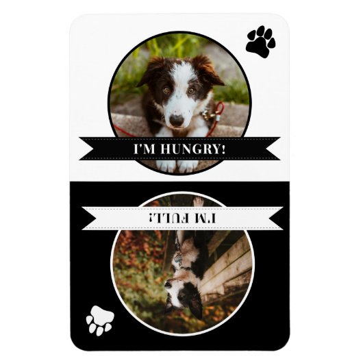 Black White Paw Print Dog is Fed Photo Magneet (Verticaal)
