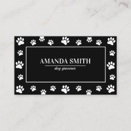 Black & White Paw Prints Dog Groomer Business Card Visitekaartje