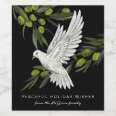 Black White Peace Dove and Olive Branches Custom Wijn Etiket (Enkel label)