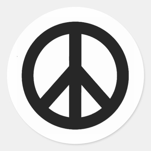 Black White Peace Sign Symbol Ronde Sticker (Voorkant)