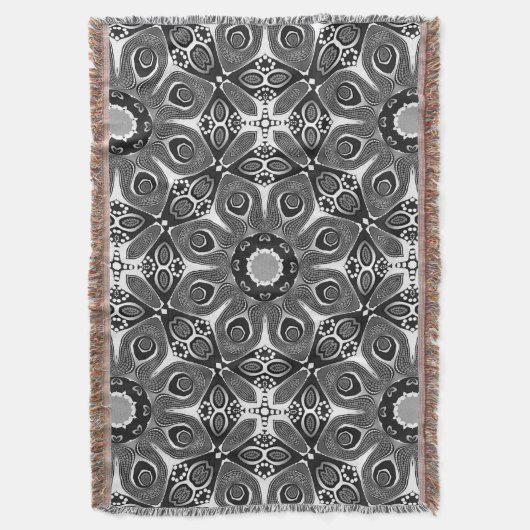 Black White Peacock Circle Woven Throw Blanket Deken (Voorkant Verticaal)