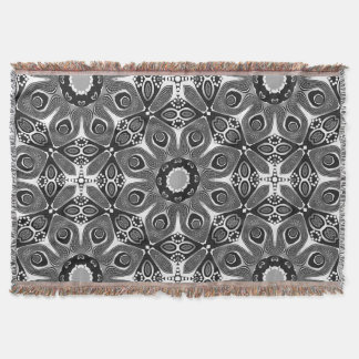 Black White Peacock Circle Woven Throw Blanket Deken