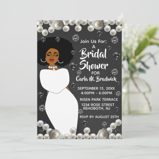 Black & White Pearl Afro-Amerikaans Vrijgezellenfe Kaart (Staand voorkant)