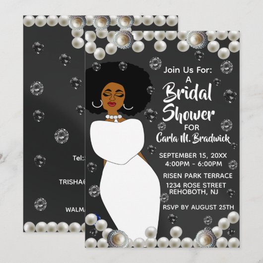 Black & White Pearl Afro-Amerikaans Vrijgezellenfe Kaart (Voorkant / Achterkant)