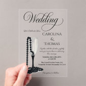 Black & White Pearl Champagne Glass Wedding Acryl Uitnodigingen (Insitu (Draagbaar))