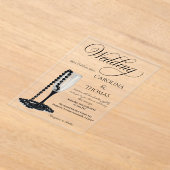 Black & White Pearl Champagne Glass Wedding Acryl Uitnodigingen (Laagn)