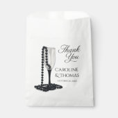 Black & White Pearl Champagne Glass Wedding Bedankzakje (Voorkant)