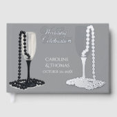 Black & White Pearl Champagne Glass Wedding Gastenboek (Voorkant)