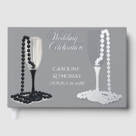 Black & White Pearl Champagne Glass Wedding Gastenboek