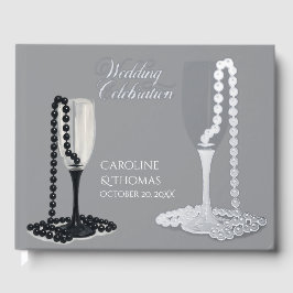 Black & White Pearl Champagne Glass Wedding Gastenboek