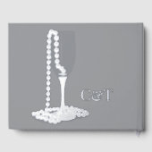 Black & White Pearl Champagne Glass Wedding Gastenboek (Achterkant)
