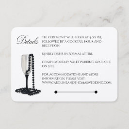 Black & White Pearl Champagne Glass Wedding Informatiekaartje