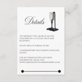 Black & White Pearl Champagne Glass Wedding Informatiekaartje