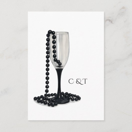 Black & White Pearl Champagne Glass Wedding Informatiekaartje (Achterkant)