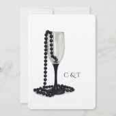 Black & White Pearl Champagne Glass Wedding Kaart (Achterkant)