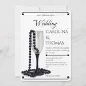 Black & White Pearl Champagne Glass Wedding Kaart (Voorkant)