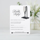Black & White Pearl Champagne Glass Wedding RSVP Kaartje (Staand voorkant)