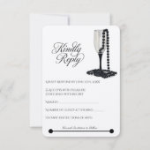 Black & White Pearl Champagne Glass Wedding RSVP Kaartje (Voorkant)