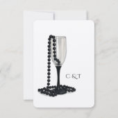 Black & White Pearl Champagne Glass Wedding RSVP Kaartje (Achterkant)