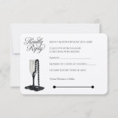 Black & White Pearl Champagne Glass Wedding RSVP Kaartje (Voorkant)