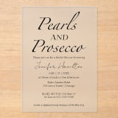 Black & White Pearls en Prosecco Vrijgezellenfeest Acryl Uitnodigingen (Voorkant)