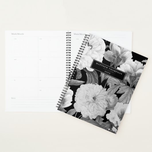 Black & White Peonies Waterverf Bloemenalbum Planner (Display)