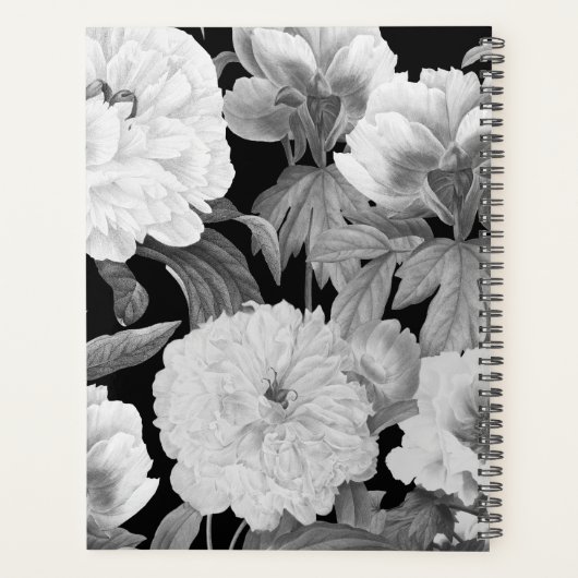 Black & White Peonies Waterverf Bloemenalbum Planner (Achterkant)