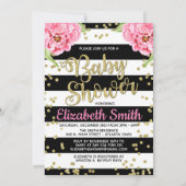 Black & White Peony Baby shower Kaart (Voorkant)