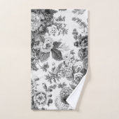 Black White  Peony Dahlias Floral Toile Bad Handdoek (Handdoek)