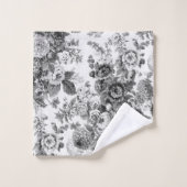 Black White  Peony Dahlias Floral Toile Bad Handdoek (Wasdoekje)