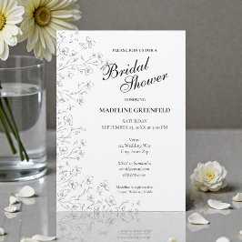 Black & White Peony Flowers Wedding Bridal Shower Kaart