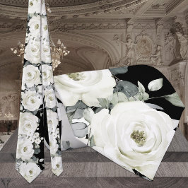 Black & White Peony Greenery Wedding Stropdas