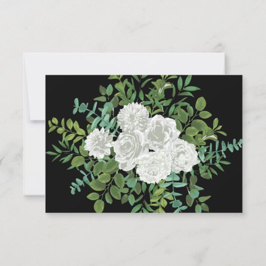 Black & White Peony Roos Invitation Reply Kaart (Achterkant)
