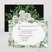 Black & White Peony Roos Invitation Reply Kaart (Voorkant / Achterkant)
