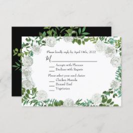 Black & White Peony Roos Invitation Reply Kaart
