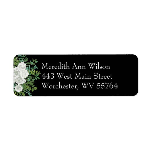 Black & White Peony Roos Return Address Labels (Voorkant)