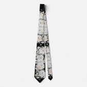 Black & White Peony Sage Eucalyptus Weddenschap Stropdas (Voorkant)