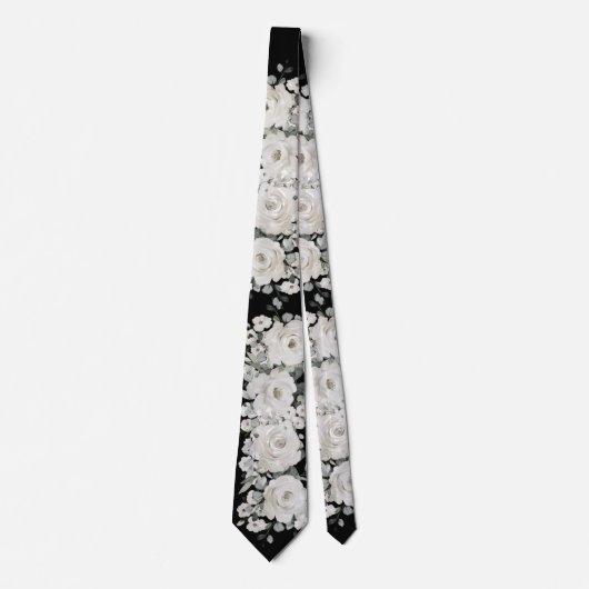 Black & White Peony Sage Eucalyptus Weddenschap Stropdas (Voorkant)