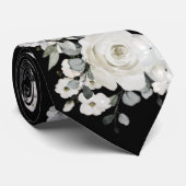 Black & White Peony Sage Eucalyptus Weddenschap Stropdas (Opgerold)