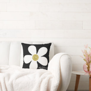 Black White Personal Simple Daisy Gold Kussen