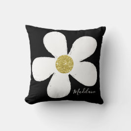 Black White Personal Simple Daisy Pattern Gold Kussen