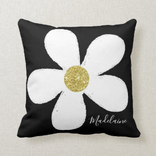 Black White Personal Simple Daisy Pattern Gold Kussen