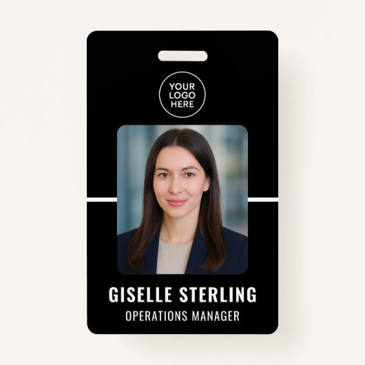 Black White Personalized Employee ID Card Badge (Voorkant)