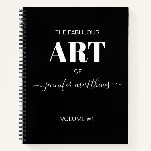 Black White Personalized Script Name Sketchbook Notitieboek (Voorkant)