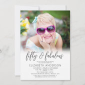 Black White Photo 50 Fabulous Birthday Script Bold Kaart (Voorkant)