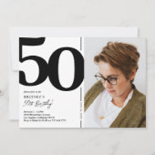 Black White Photo 50th Birthday Party Kaart (Voorkant)