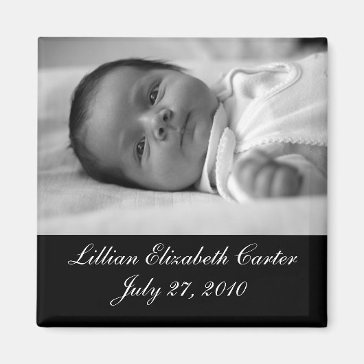 Black White Photo Baby Birth Magnet (Voorkant)