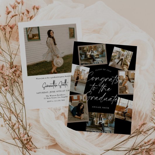 Black & White Photo Collage Graduation Kaart