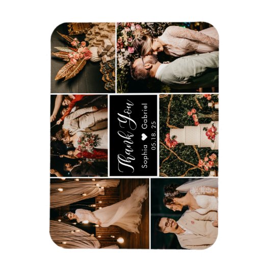 Black White Photo Collage Weddenschap Bedankt Magn Magneet (Verticaal)